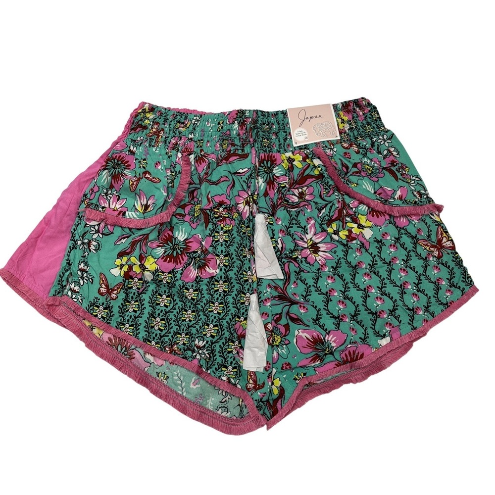 Japna Sleep Short Set Pink Floral Fringe Tassel M Loungwear Lightweight Comfy
